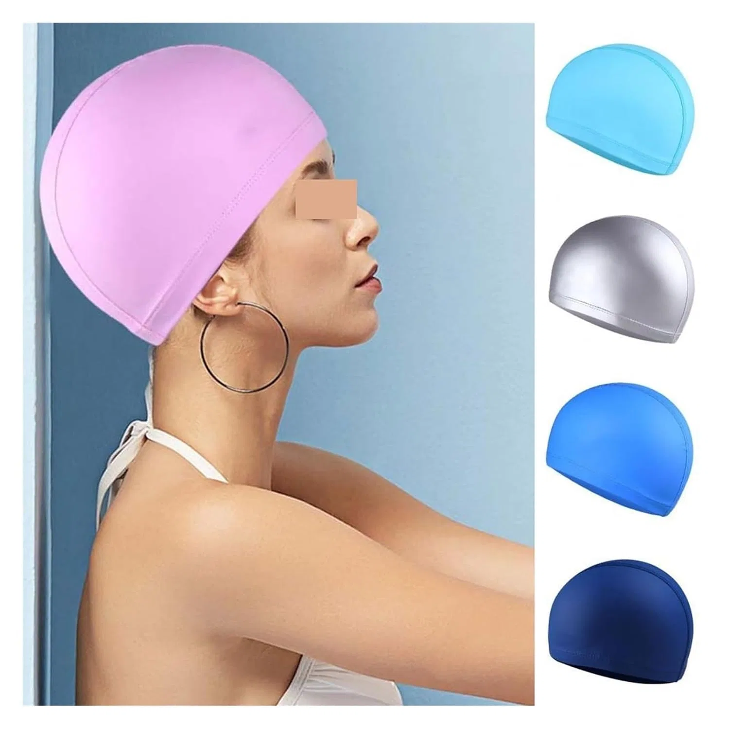 Шапочка для душа из искусственной кожи DQZRTUECA, 24x13,8 см, Light blue — фото 2