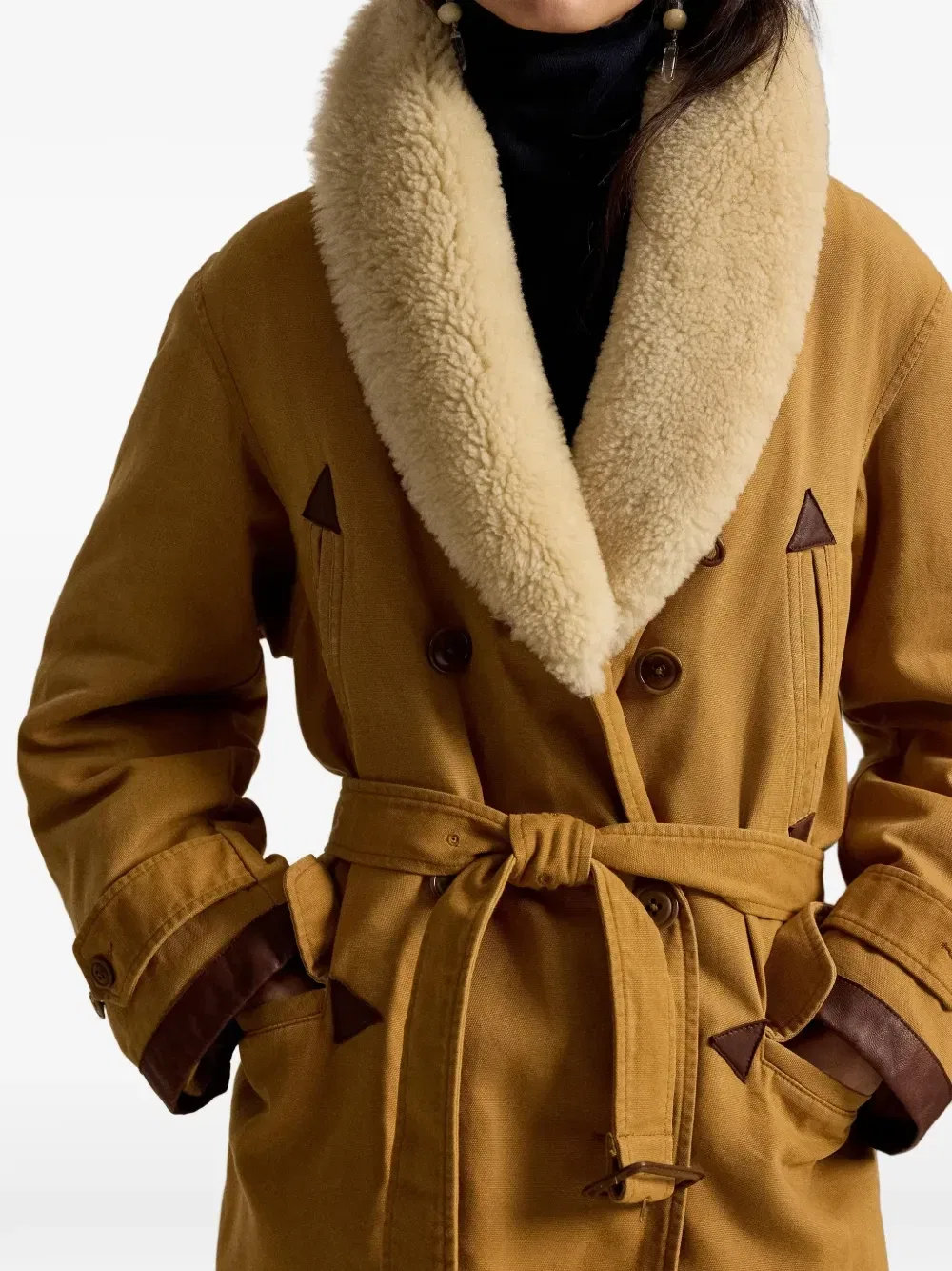 Пальто Country Ranch с меховым ворником и поясом Polo Ralph Lauren, коричневый — фото 4