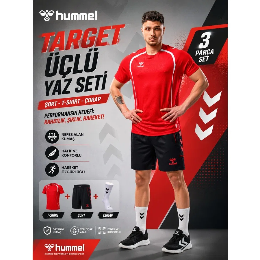 Комплект спортивной одежды с футболкой, шортами и носками Target Hummel, Красный
