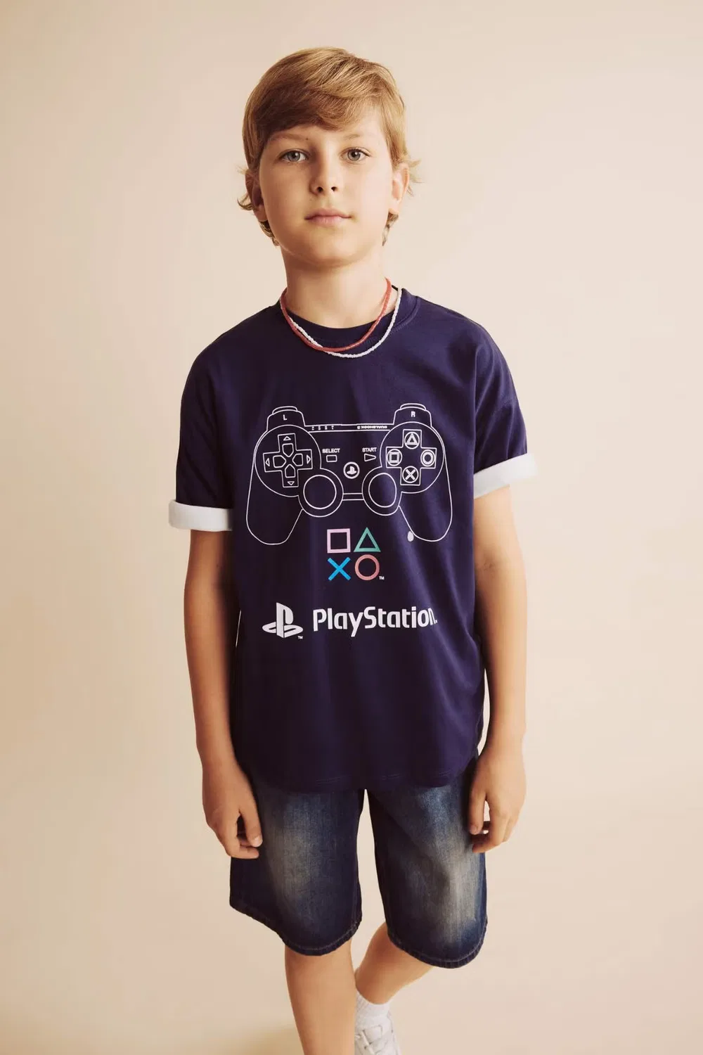 Футболка оверсайз с принтом PlayStation Defacto, темно-синяя — фото 3