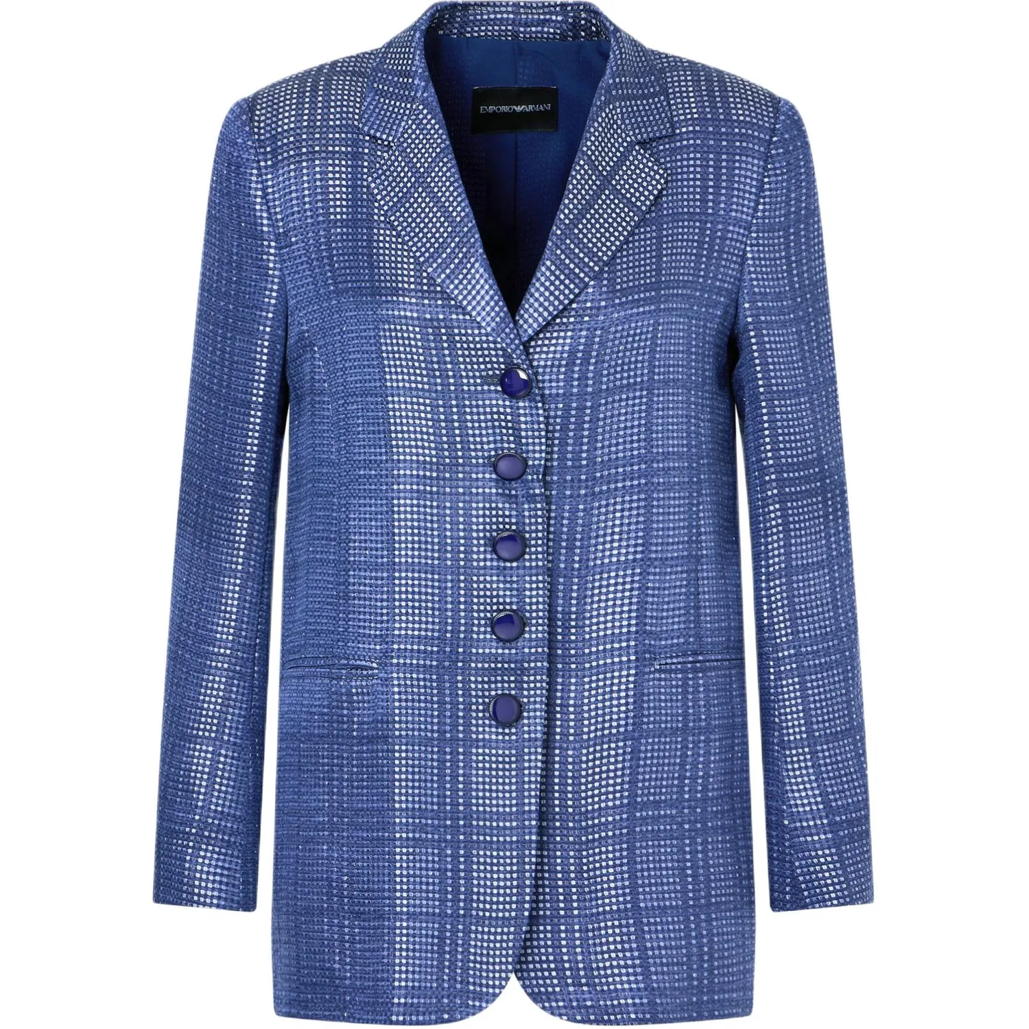 Женский пиджак однобортный с принтом в клетку EMPORIO ARMANI, Blue
