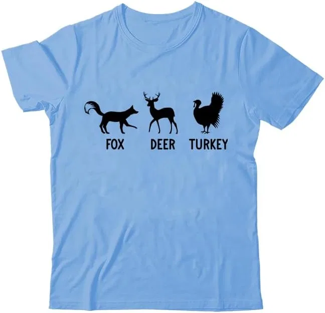 Женская футболка с принтом Foxes Deers Turkey, Sky Blue