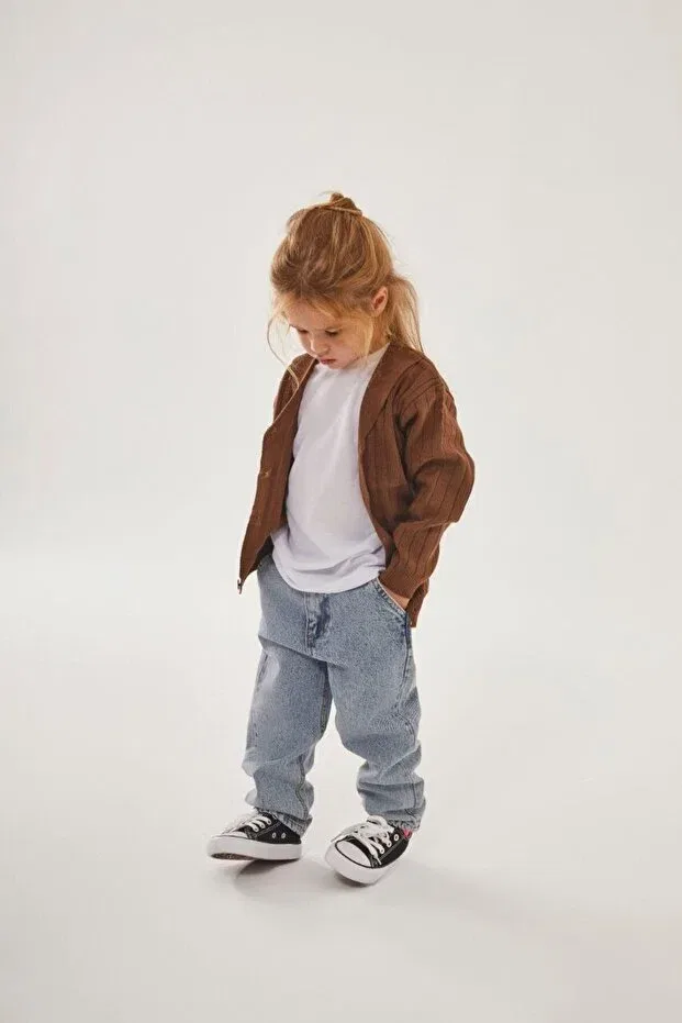 Детский кардиган с асимметричным воротником, Collared knitwear cardigan, Nazhankids, Brown