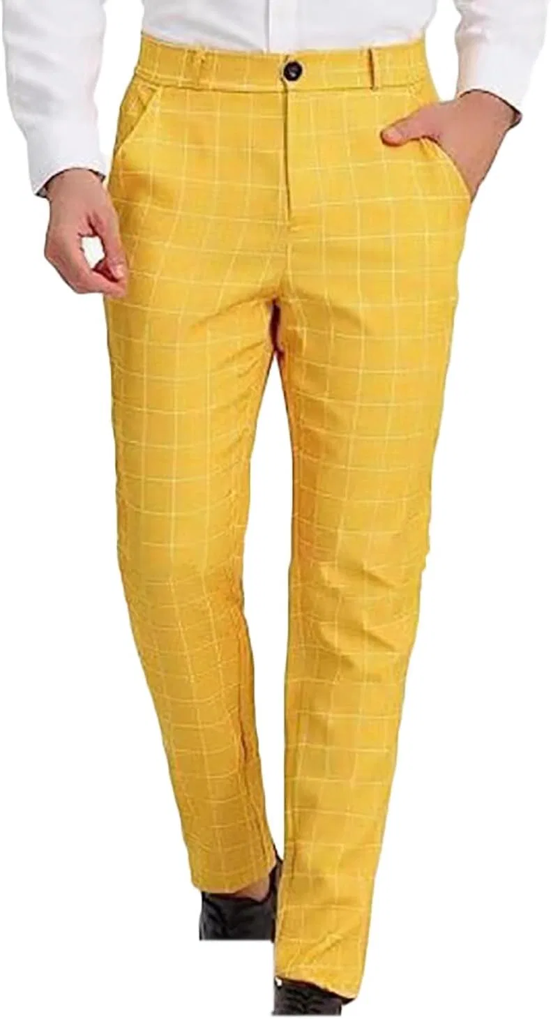 Мужские классические брюки с эластичным поясом, Straight Slacks, жёлтый