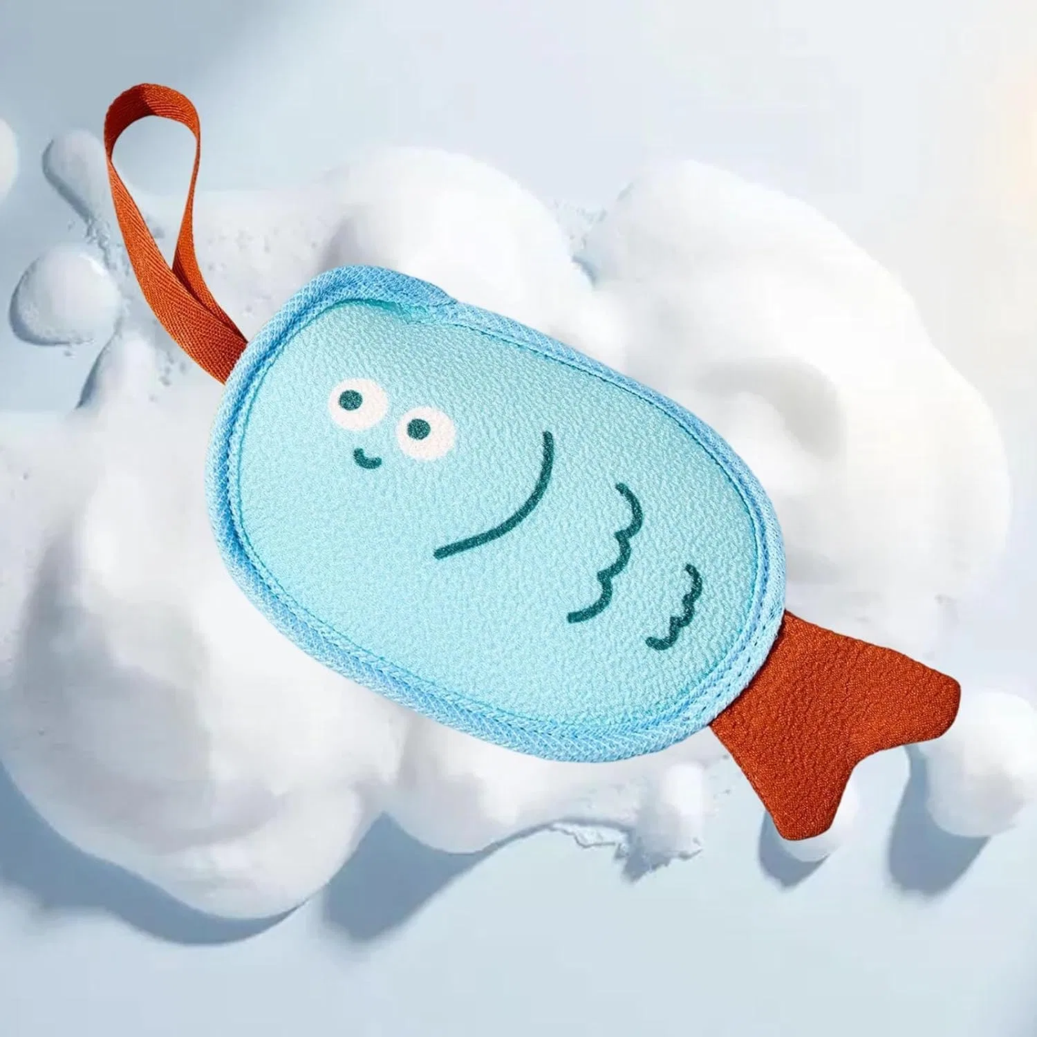 Мочалка-мешок для мыла с мелкой сеткой, 13 см, Generisch, Kleiner Fisch-stil, Blau — фото 3