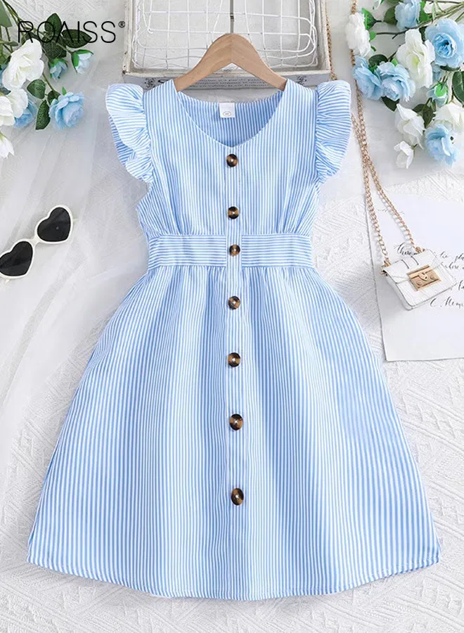 Платье-трапеция с воланами и полосками, модель Flutter Sleeve Striped, Roaiss, тип1
