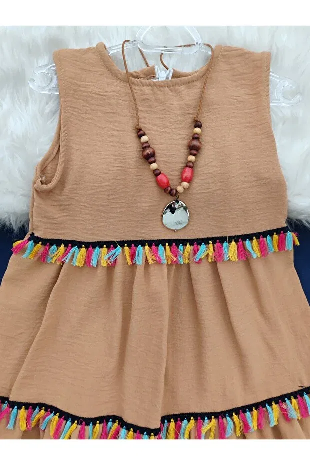 Детское платье из крепа для девочек с V-образным вырезом Beray Bebe, Beige — фото 2