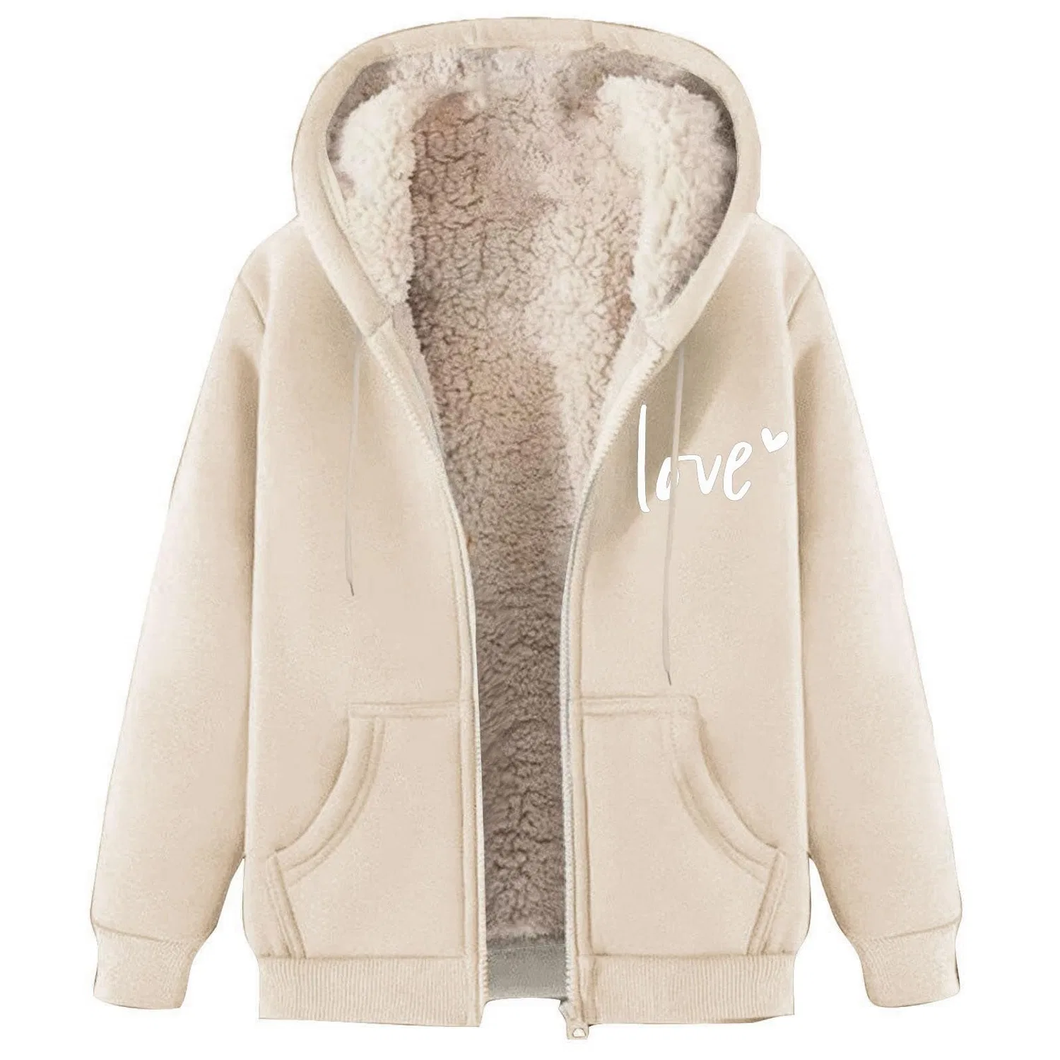 Женское зимнее пальто с капюшоном из овчины Plus Size, Beige