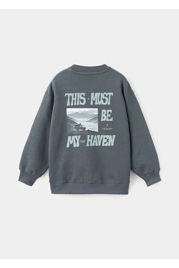 Детские свитшот для мальчиков с принтом Mango Kids, Dark Gray — фото 2