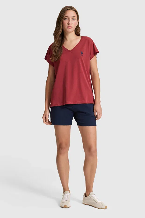 Женская футболка с v-образным вырезом U.S. Polo Assn., Cherry — фото 4