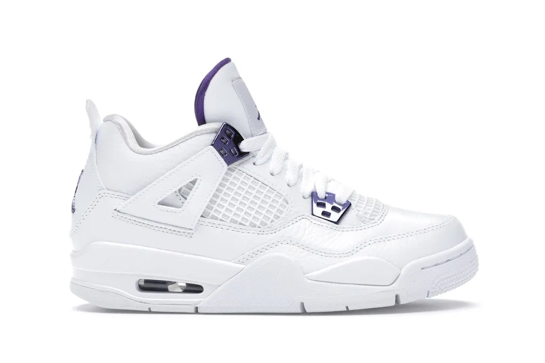 Детские кроссовки Lifestyle с металлическим блеском Jordan 4 Retro Jordan, White/Court Purple-Metallic Silver