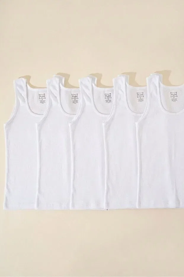 Детский комплект маек для девочек 5-Pack 100% cotton ribbed wide strap baby girl undershirt set Tutku, White — фото 3