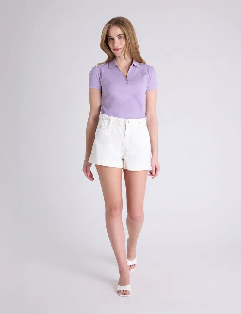 Футболка-поло U.S. Polo Assn Half Zip Puff Sleeve Heather, серо-фиолетовый — фото 3