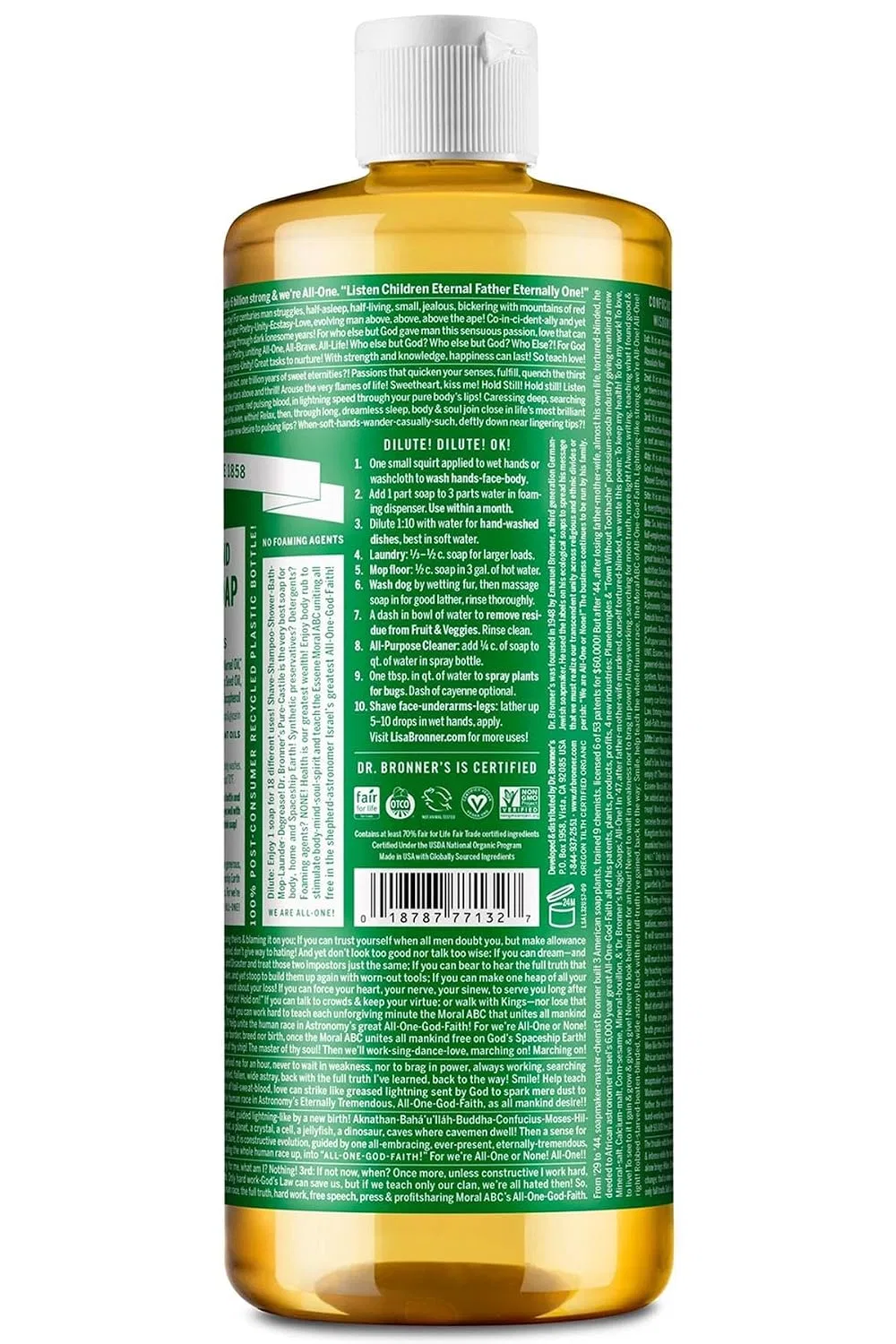 Жидкое мыло Castile Soap, Миндаль, 32 oz, 6 шт, Dr. Bronner's — фото 2