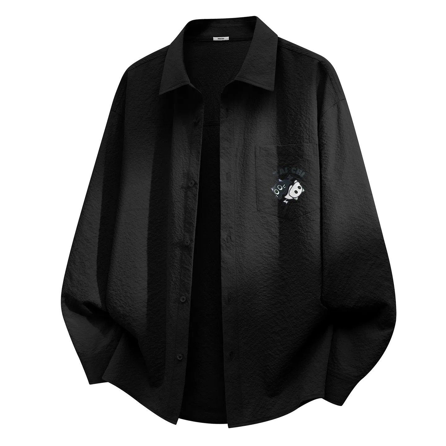 Детская рубашка с отложным воротником MINISO, Black Tai Chi Cat Chest Logo, Black