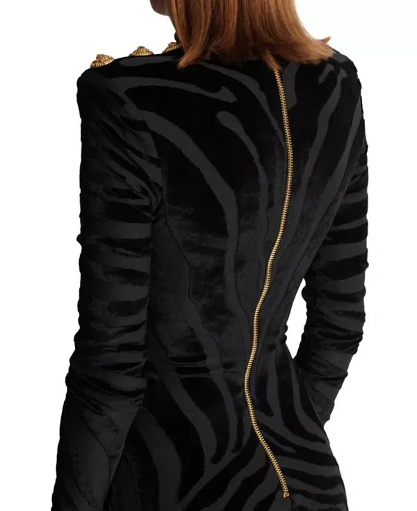Женское платье с принтом Short Zebra-Print Velvet Dress Balmain, черный — фото 2