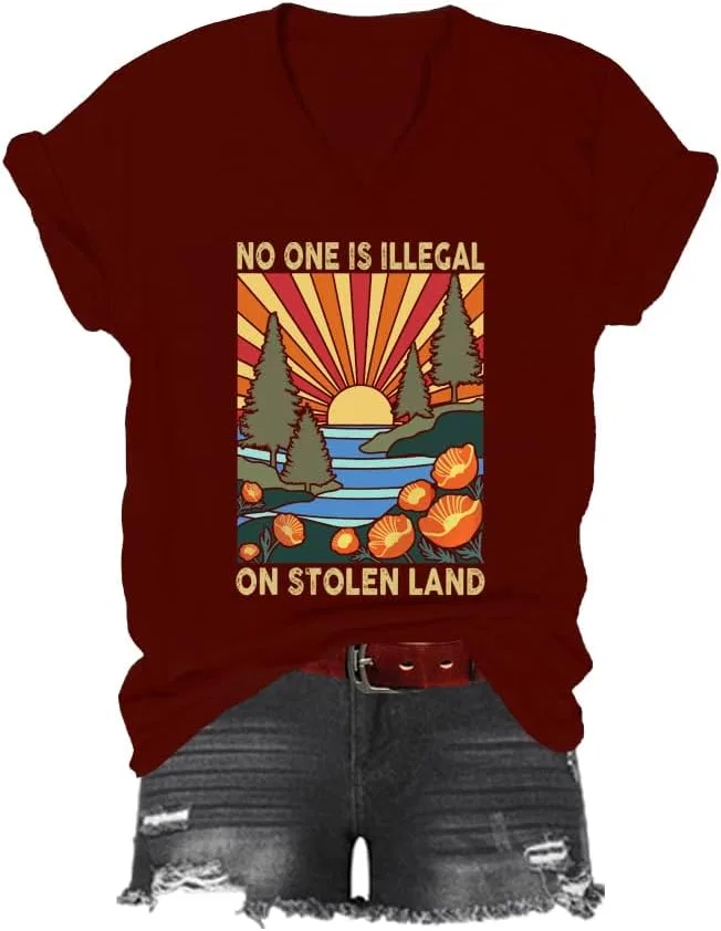 Футболка с принтом V-образным вырезом, Stolen Land, Claret