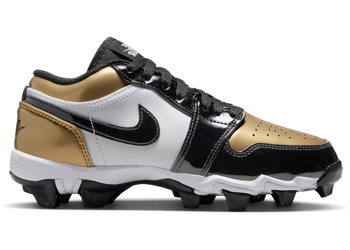 Детские бутсы Jordan 1 Low Cleat Patent Gold Toe, Metallic Gold/White/Black