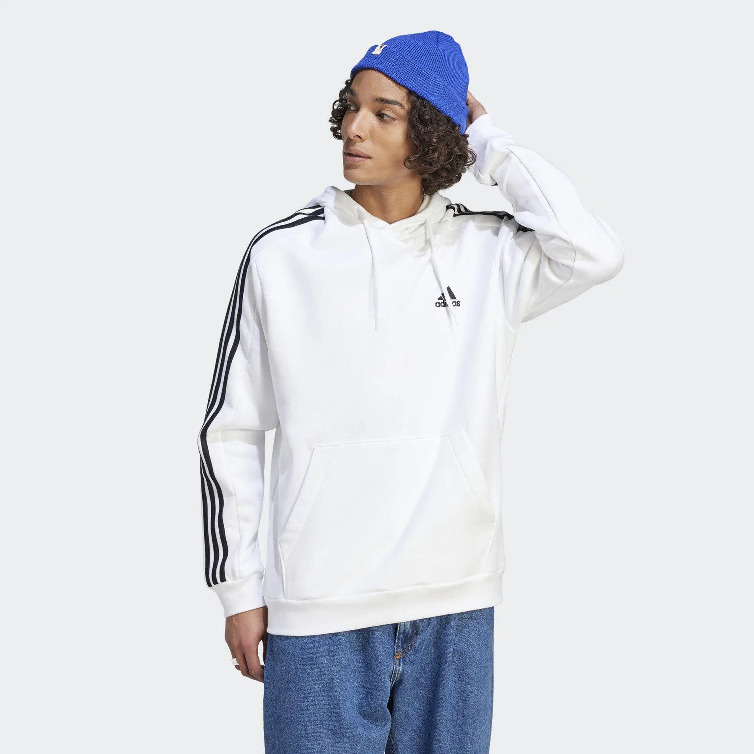 Мужское худи с принтом Essentials 3-Streifen Adidas, Weiss