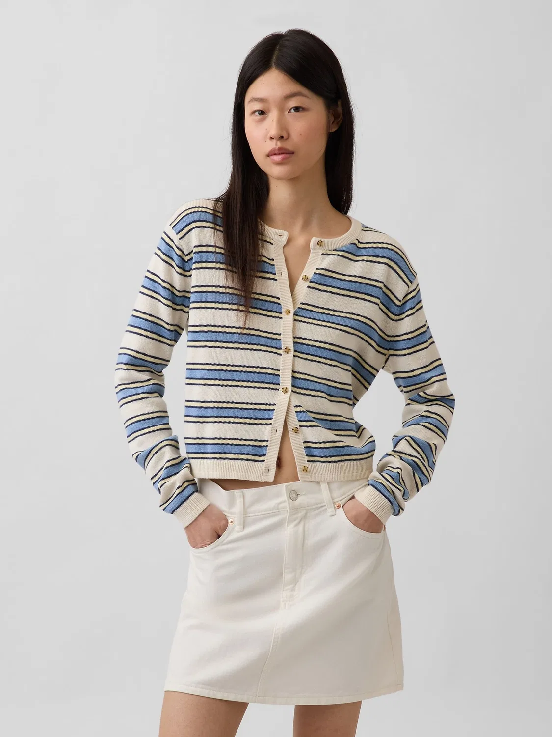 Кардиган с полосками Relaxed Crop Gap, кремово-синий