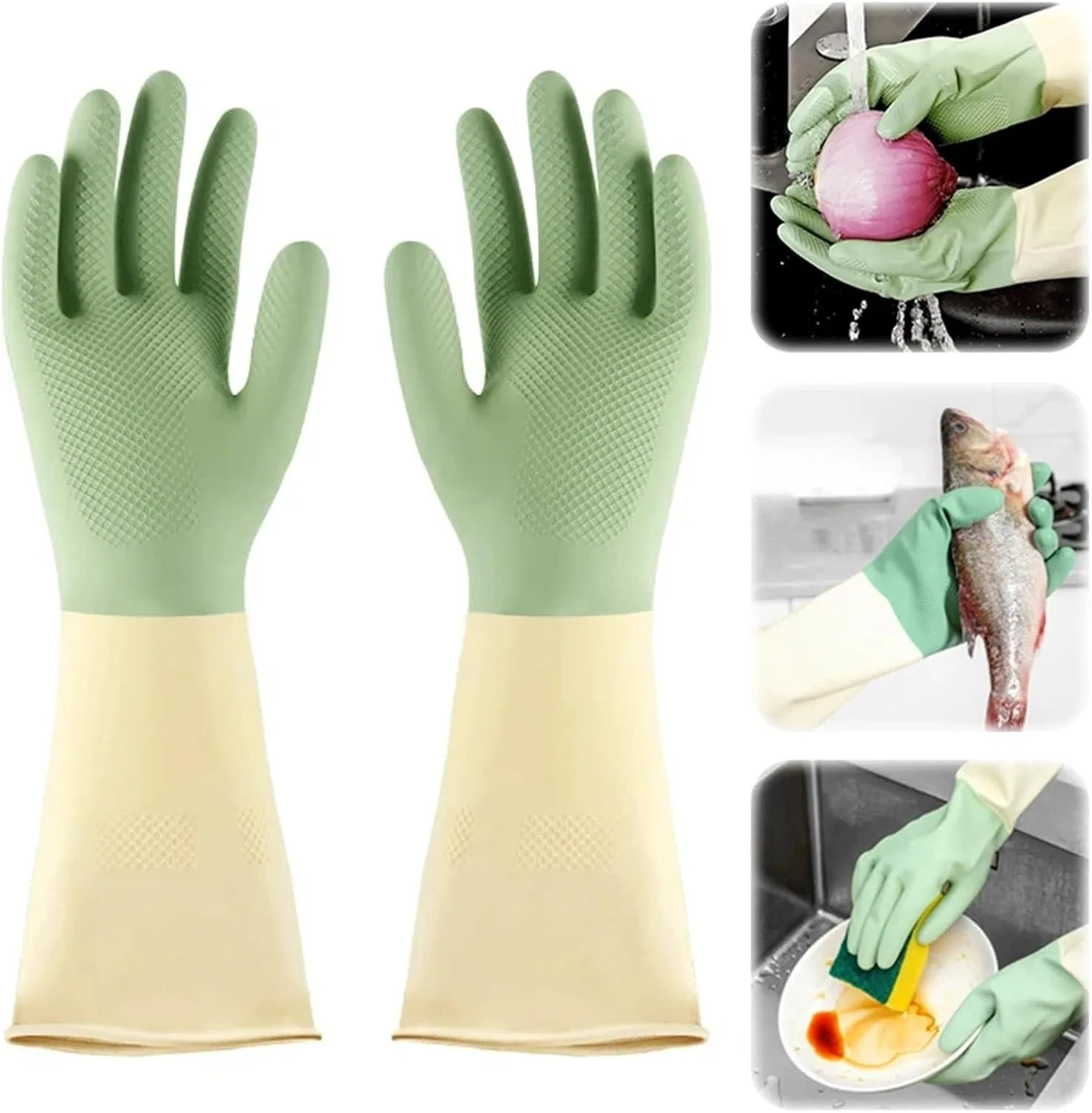 Перчатки для уборки, Silicone, JHSDHYD, 1 пара, 70-100г, Mint Green — фото 3