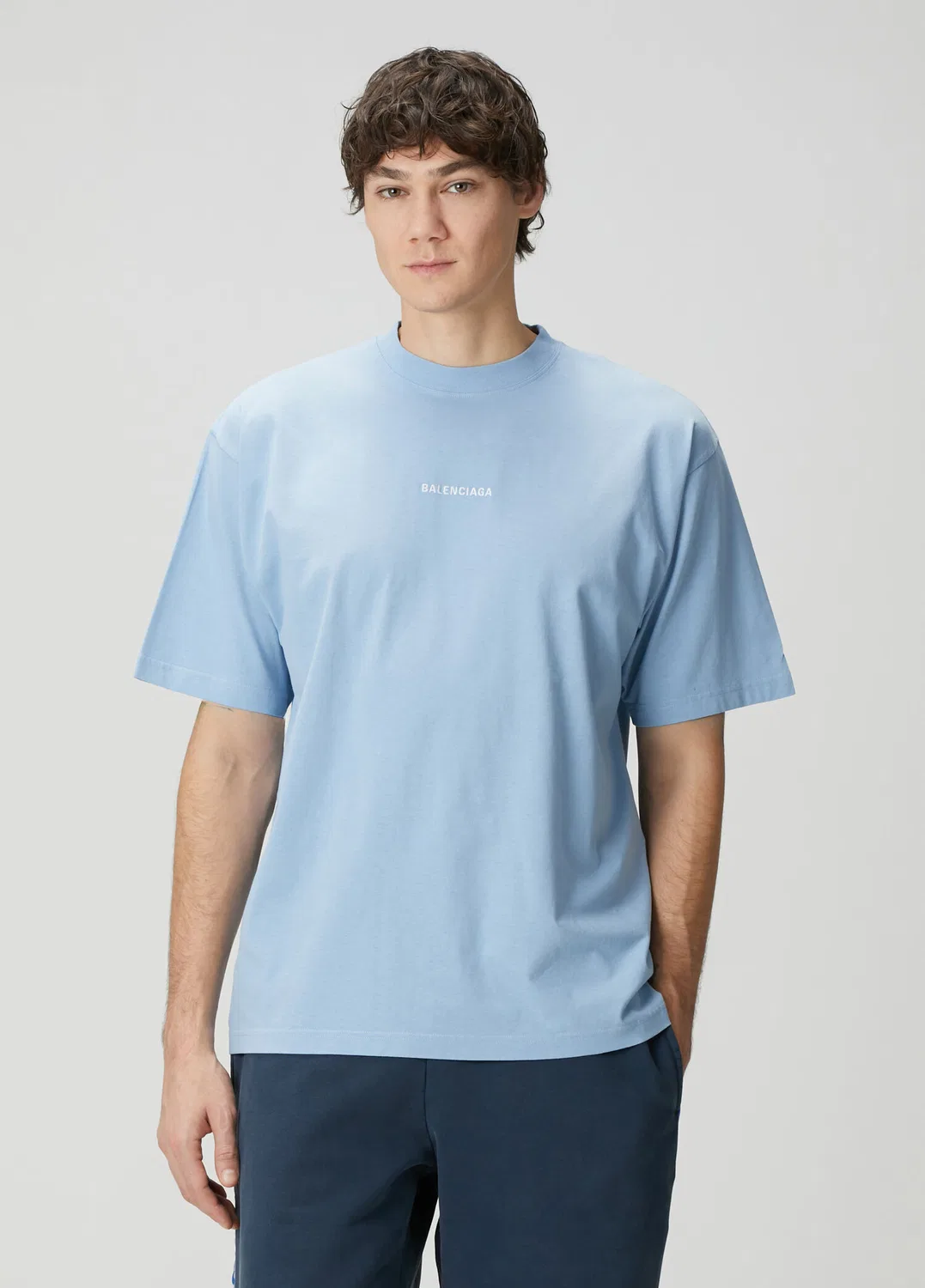 Футболка с вышивкой лого Balenciaga, light blue