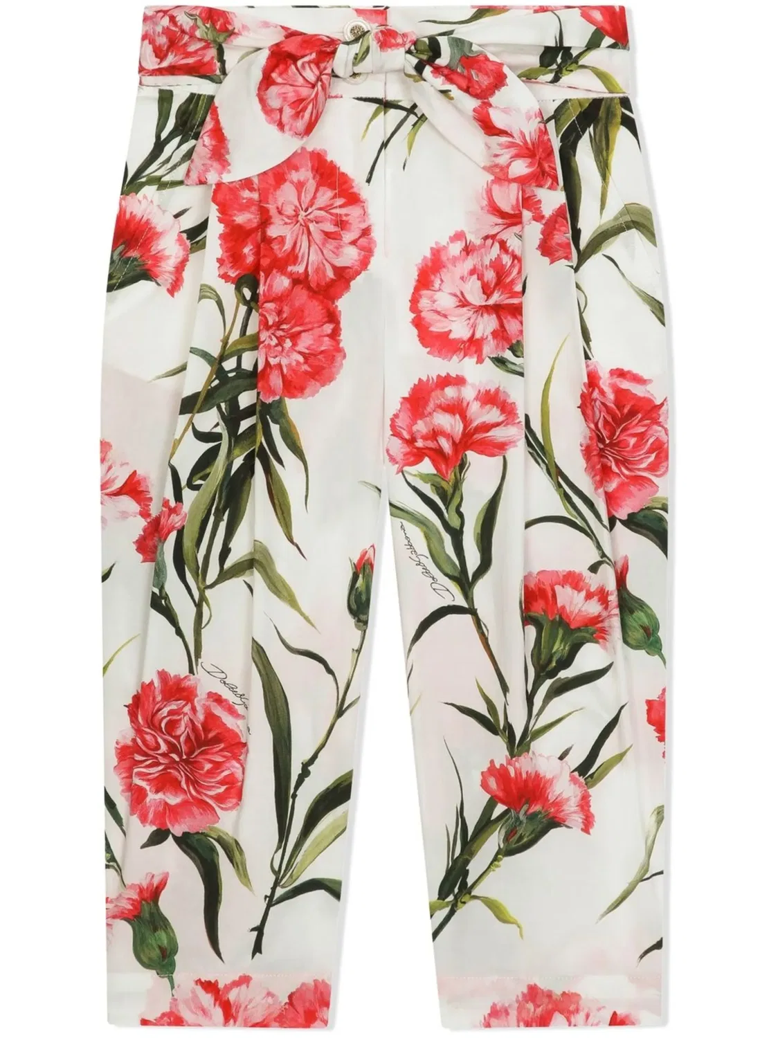 Брюки с цветочным принтом и поясом Dolce & Gabbana, белый