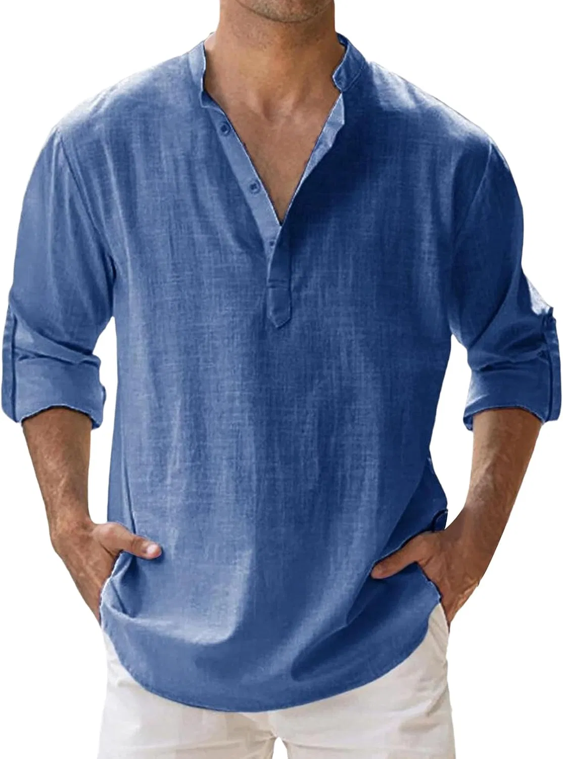 Мужская футболка с длинным рукавом из льна Casual, Blue
