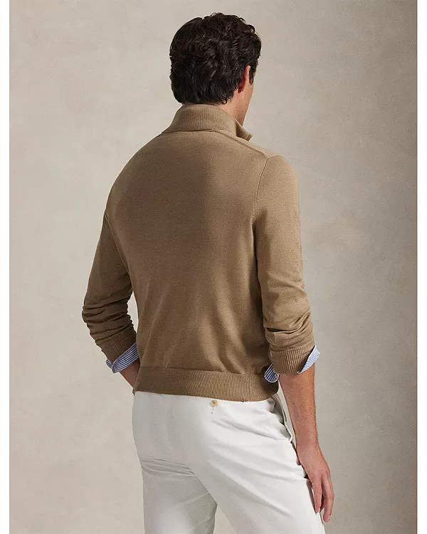 Хлопковый свитер с воротником-стойкой на молнии до середины груди Polo Ralph Lauren, коричневый — фото 3