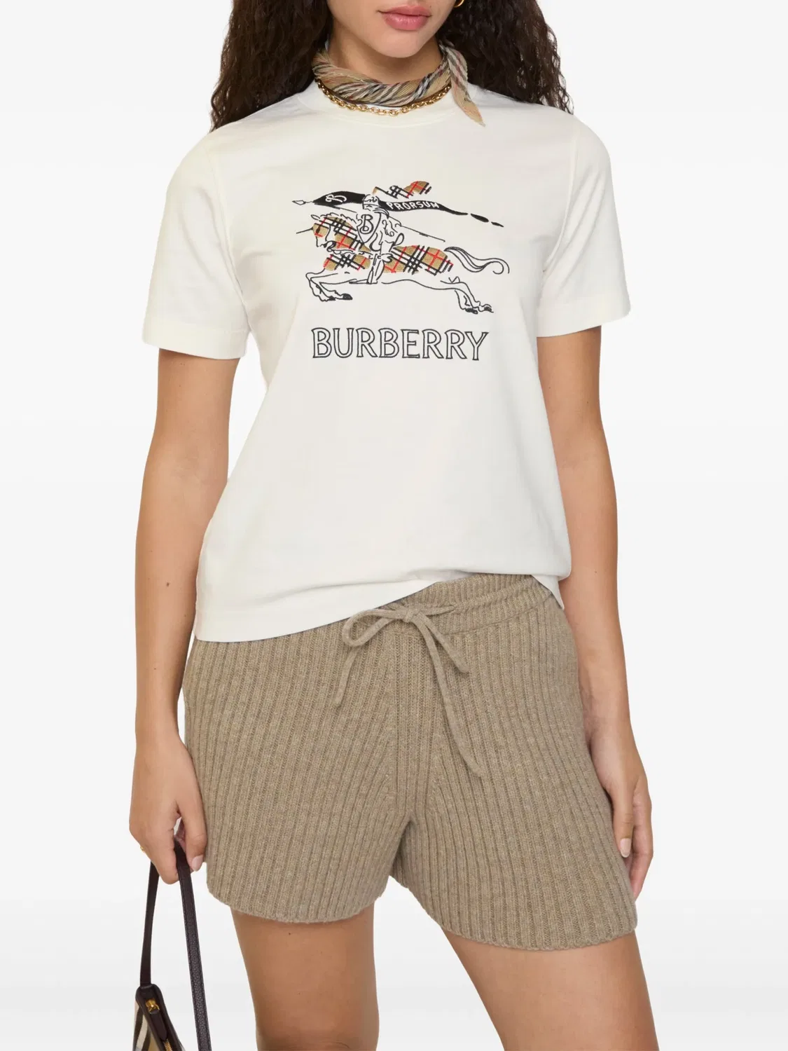Футболка с вышивкой всадника, белая Burberry, белый — фото 3