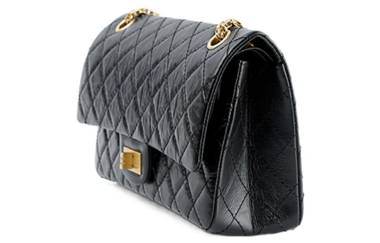 CHANEL Сумка через плечо 2.55 из кожи коровы с золотистой фурнитурой, черная, женская, маленькая — фото 2