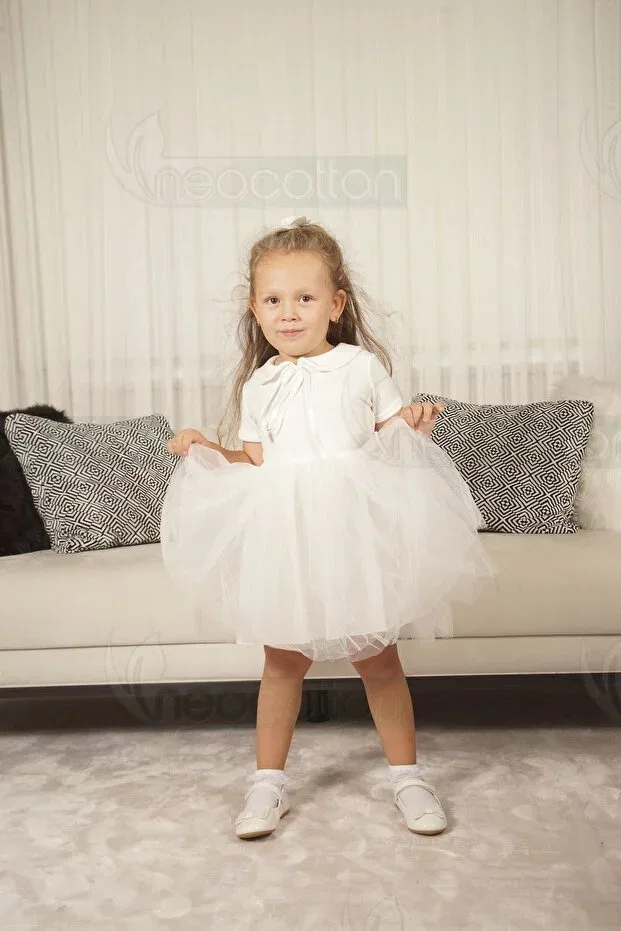 Детское платье для девочек с воротничком Neocotton, Short-White