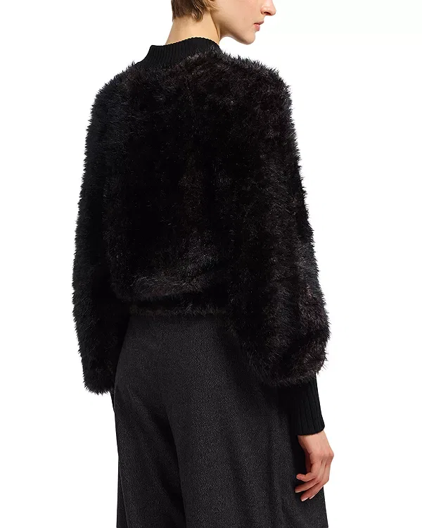 Женская куртка-бомбер с эффектом меха Faux Fur Effect Bomber Jacket Emporio Armani, черный — фото 3