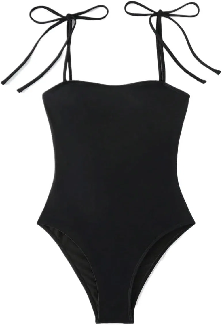 Женский цельный купальник с открытой спиной на бретелях-спагетти Black
