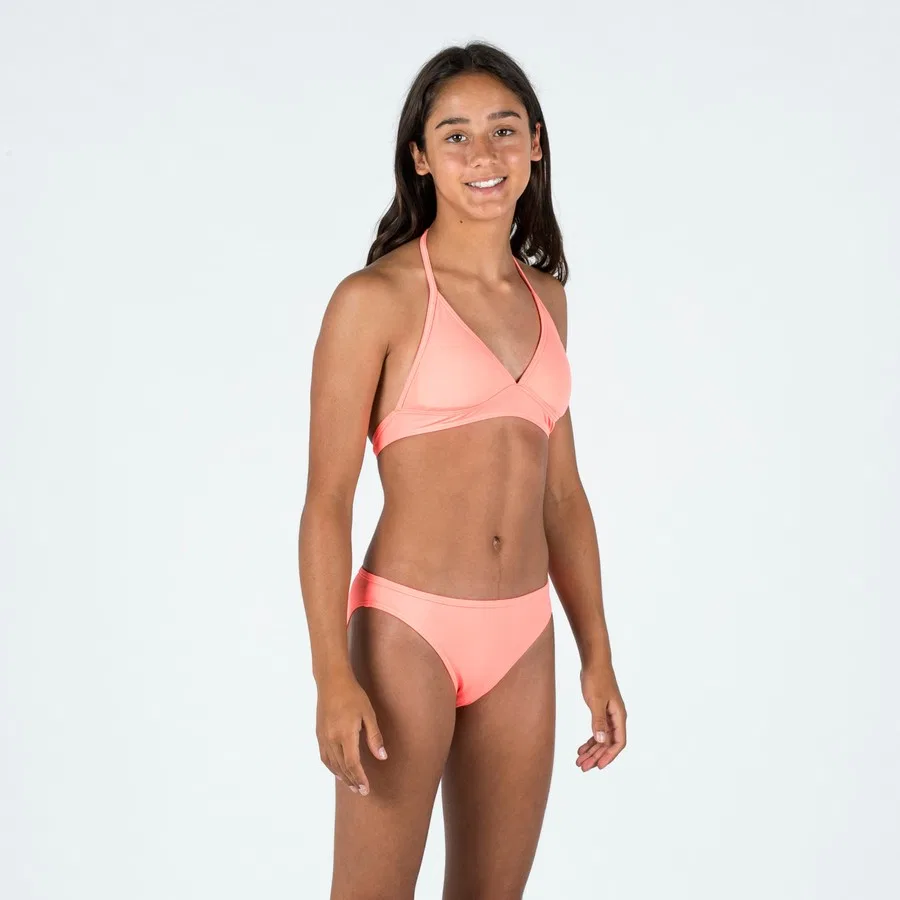 Бикини-топ с V-образным вырезом, завязками на шее, модель TAMI, Decathlon, Персиковый — фото 3