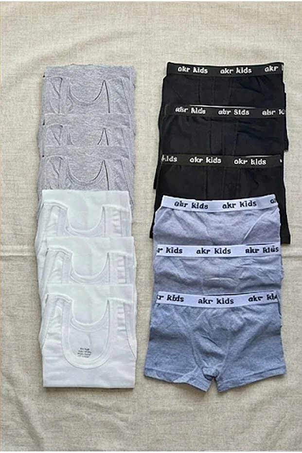 Детский комплект нижнего белья для мальчиков хлопковый 12-Piece set boys' underwear Pi Giyim, Gray-White-Gray-Black