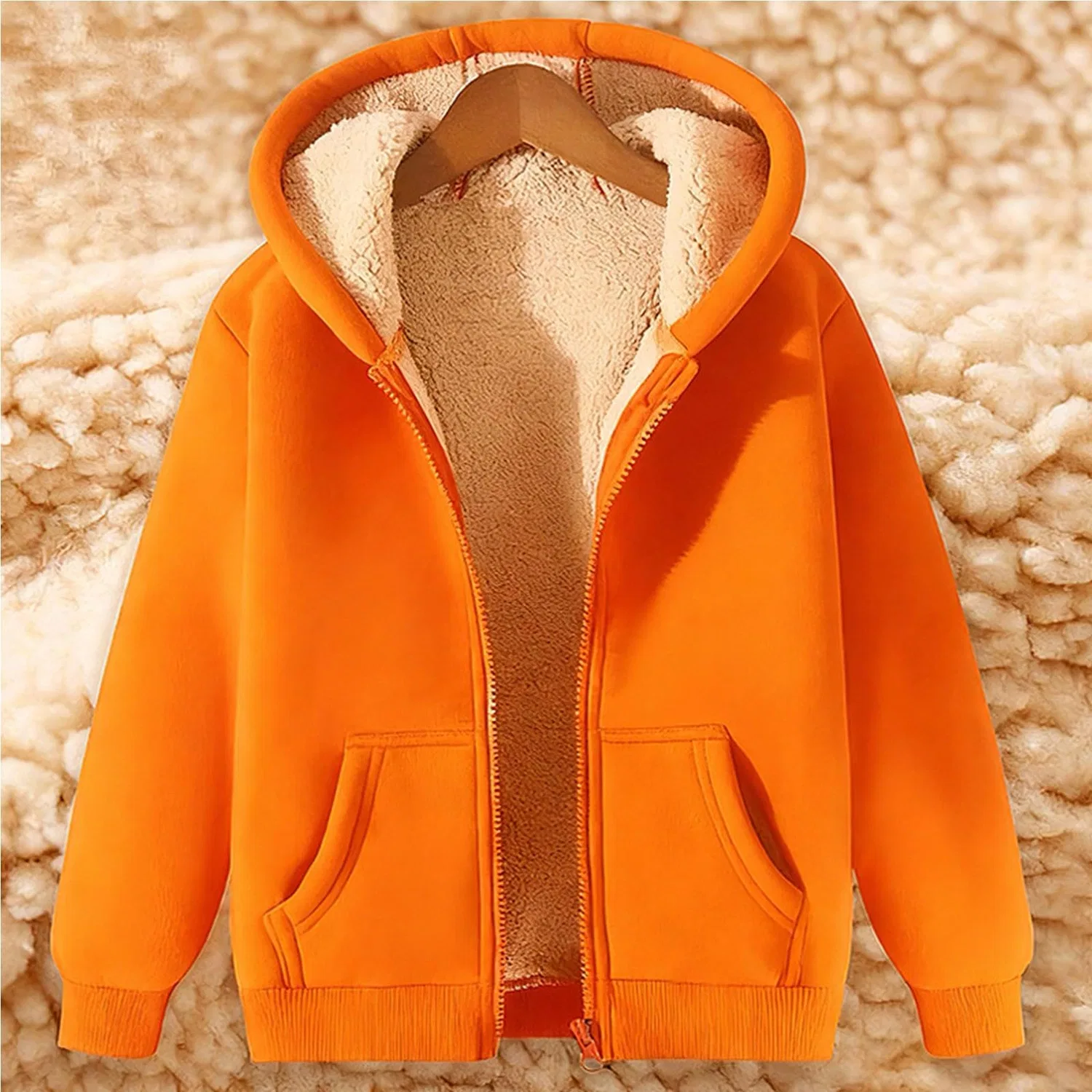 Женский свитшот с флисовой подкладкой и капюшоном, свободный, Colour: Orange — фото 2