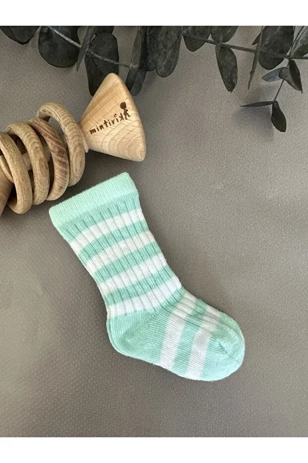 Детские носки для новорожденных хлопковые Bamboo Corded Baby Socks Anti-Slip Mintirik, Green Stripes
