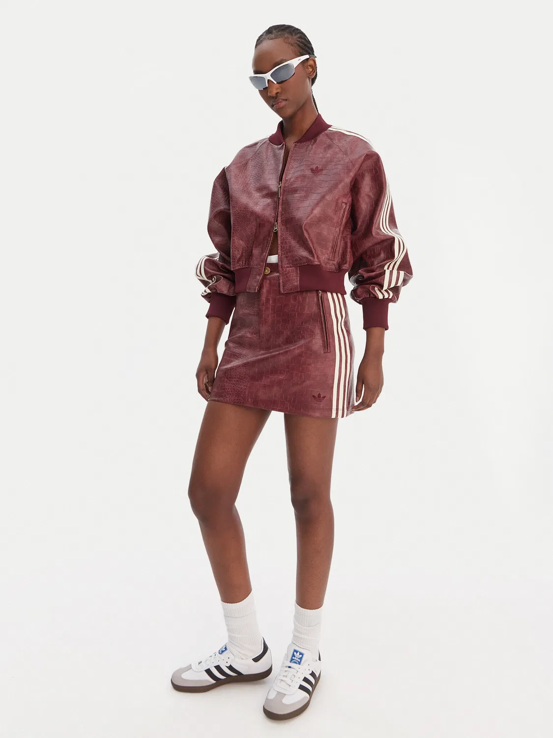 Женская юбка из искусственной кожи стандартного кроя Pleather Adidas, темно-красный — фото 2