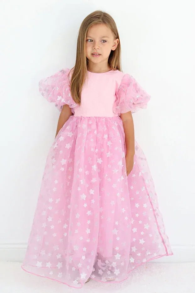 Детское платье для девочек с принтом Pink Star Tulle Skirt Girls Dress - Elsa Le Mabelle, Pink — фото 2