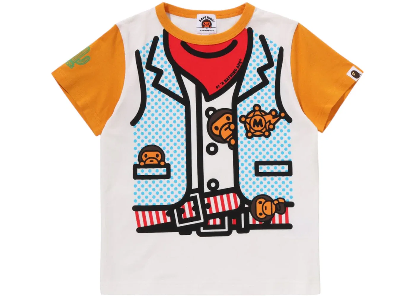 Детская футболка с принтом BAPE Kids Baby Milo Sheriff Vest Print Tee, Orange