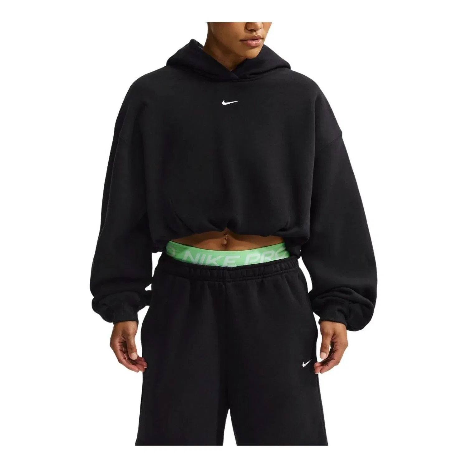 Женское худи Studio Fleece Medium Weight Oversized Cropped Hoodie 'Total Black Sail' Nike, Total Black/Sail