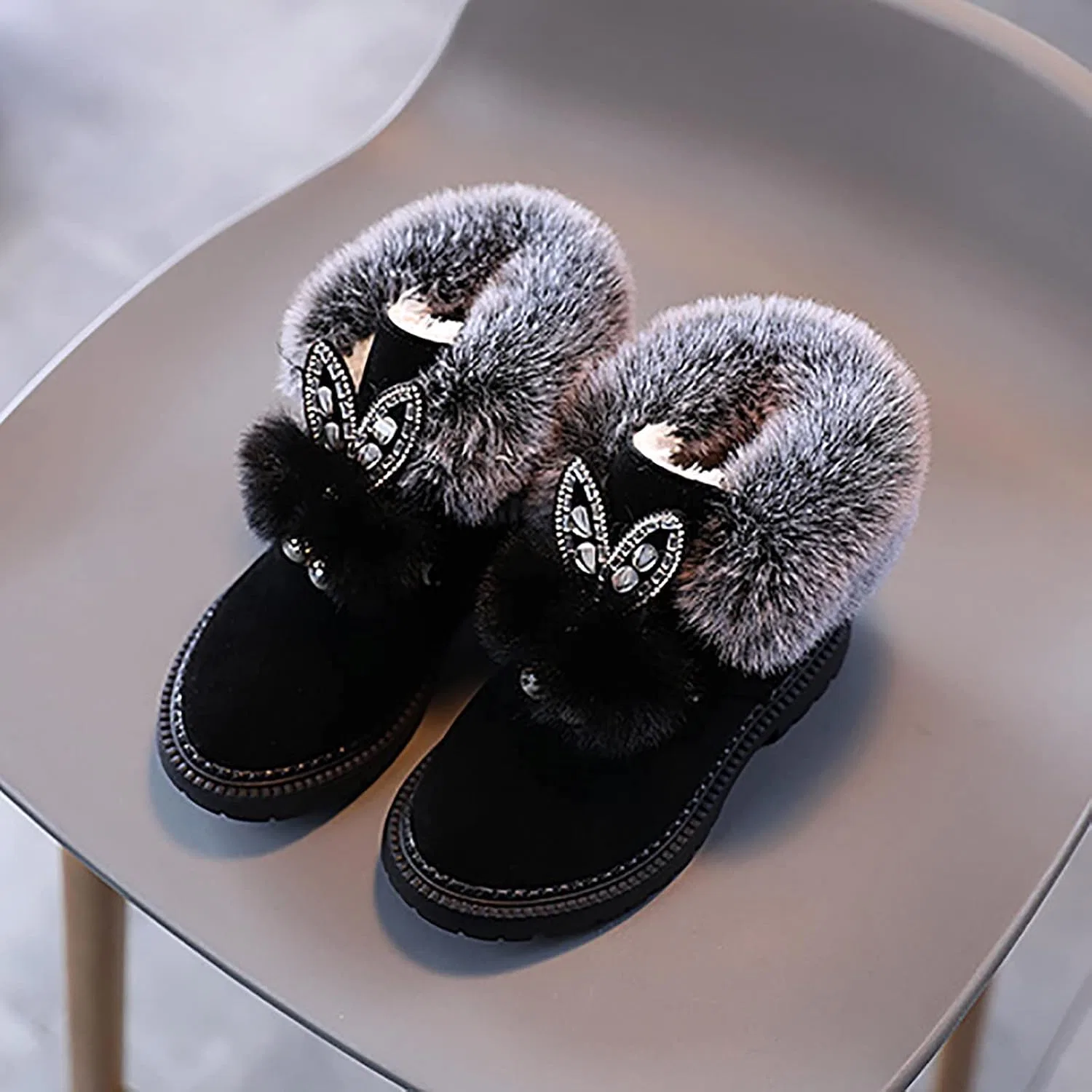 Детские зимние сапожки для девочек с принтом Princess Shoes, Black — фото 3