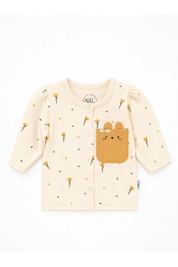 Детский кардиган для девочек с принтом Rabbit pocket patterned Nili, Beige