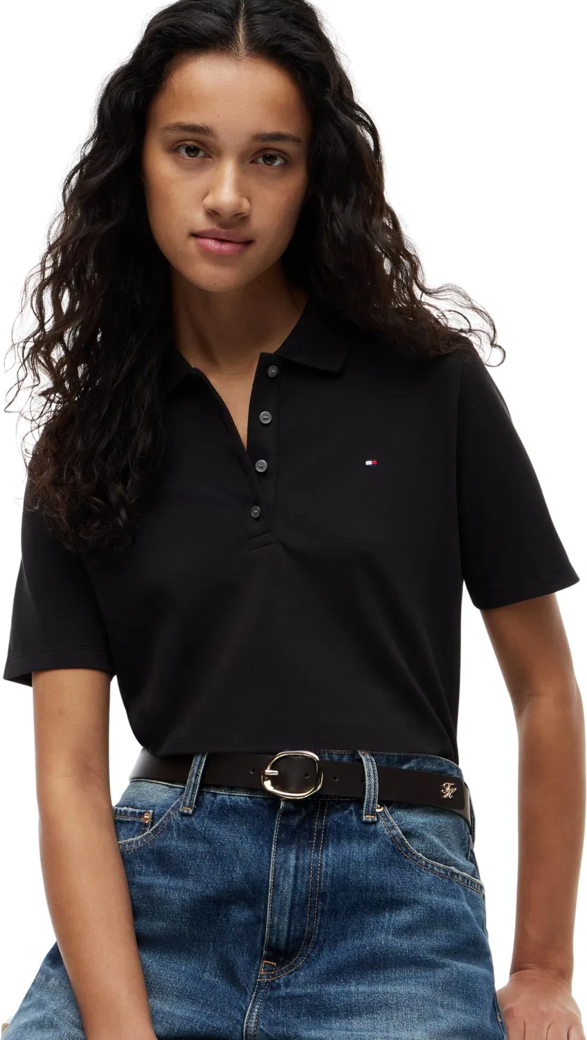 Женская футболка-поло с коротким рукавом 1985 Pique Tommy Hilfiger, Black (Black) — фото 3