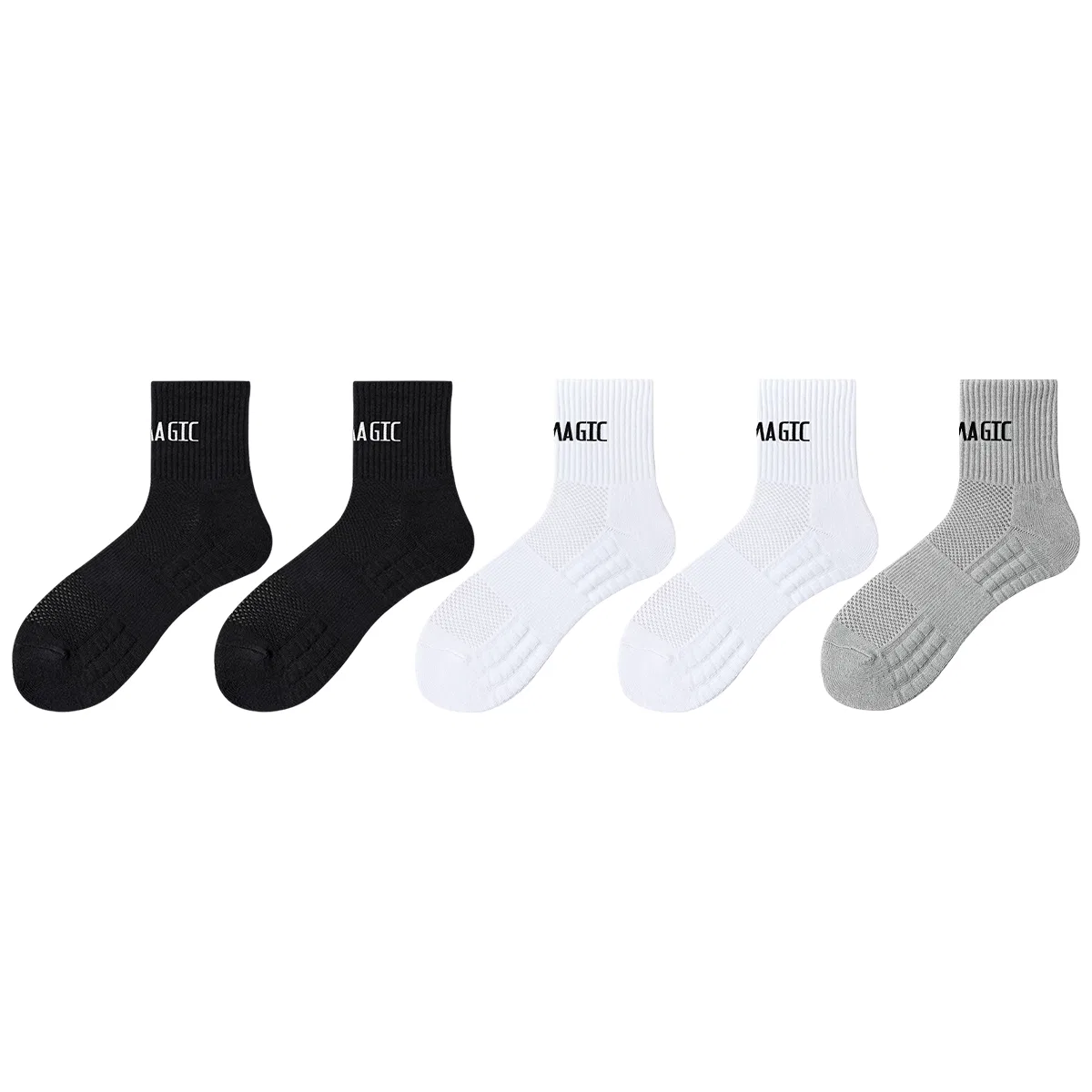 Детские носки спортивные с махровой подошвой, набор из 5 пар, XIA.WA.ZHI.XIU, Black/White/Gray