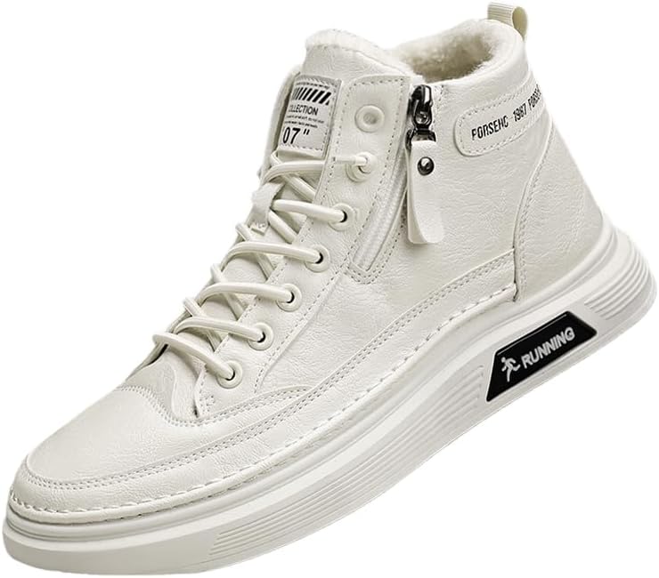 

Мужские высокие кеды для скейтборда с утеплителем из меха, зимние ботинки с теплой подкладкой, эластичными шнурками и молниями, с нескользящей подошвой, подходят для путешествий на улице, прогулок по городу и вождения Hhhchpm, бежевый