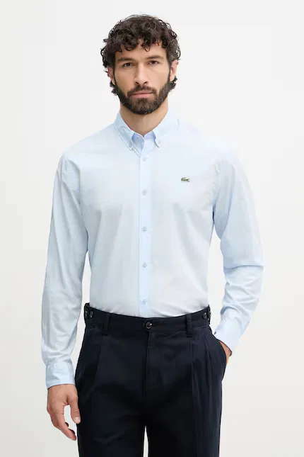 Классическая рубашка из чистого хлопка Lacoste, синий