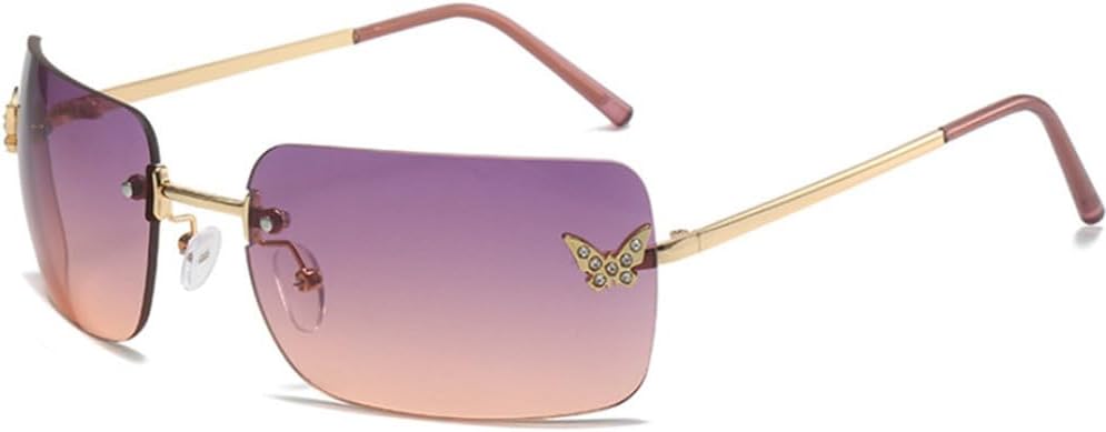 

Женские солнцезащитные очки в панк-стиле без оправы, модные мужские солнцезащитные очки класса люкс с персонализированным бриллиантовым узором в виде бабочки LVTFCO, Purple Pink