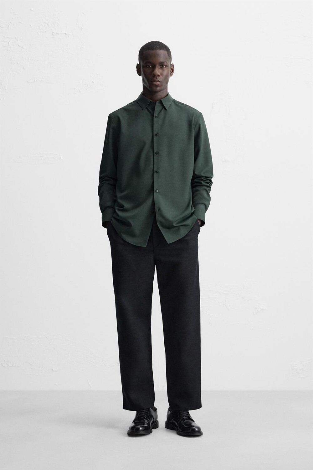 

Рубашка стрейч ZARA, цвет bottle green
